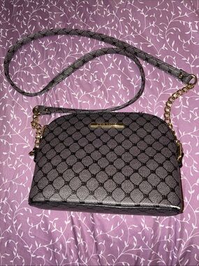 Steve Madden Black Patterned Crossbody Bag with Gold Accents